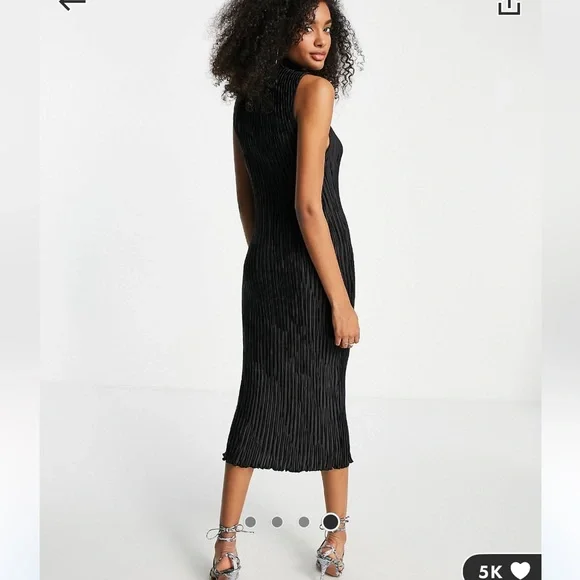 ASOS design satin plisse midi dress with high neck - Picture 7 of 7